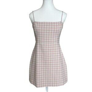 Wilfred Aritzia Plaid Mini Dress Pink Cream Size 4 Cottagecore Coquette